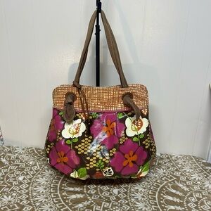 Fossil Key Per Floral leather Shoulder Bag Purse Tote Retro Hobo Shopper